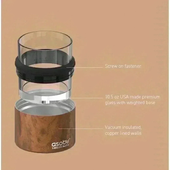 Asobu On The Rocks Kuzie Whiskey Glass Insulated Wood Color Sleeve 10 Ounce NIB - Picture 6 of 12